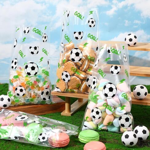 Cholemy 100 Pcs Baseball Treat Clear Snack Bags With Handles - Plastic Sport Party Candy Goodie Bags for Team Game Birthday Party Supplies Favor, 6.3 x 9.8 Inch in Saudi Arabia