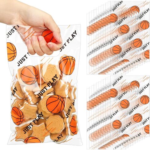 Cholemy 100 Pcs Baseball Treat Clear Snack Bags With Handles - Plastic Sport Party Candy Goodie Bags for Team Game Birthday Party Supplies Favor, 6.3 x 9.8 Inch in Saudi Arabia