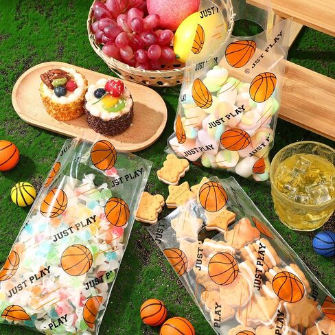 Cholemy 100 Pcs Baseball Treat Clear Snack Bags With Handles - Plastic Sport Party Candy Goodie Bags for Team Game Birthday Party Supplies Favor, 6.3 x 9.8 Inch in Saudi Arabia