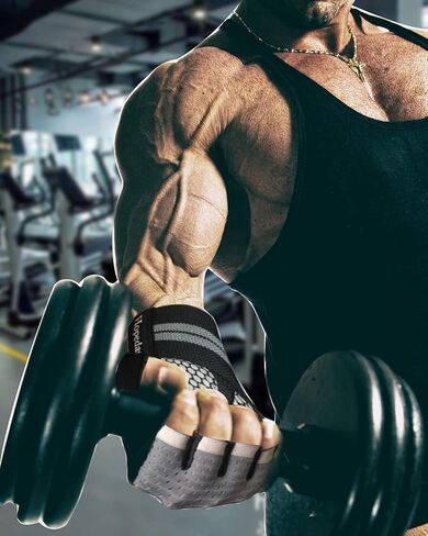 Workout Gloves Gym Weight Lifting Gloves with Wrist Wrap Support for Men & Women,Breathable Fingerless Exercise Gloves,for Fitness,Training，Pull ups，Full Palm Protection in Saudi Arabia