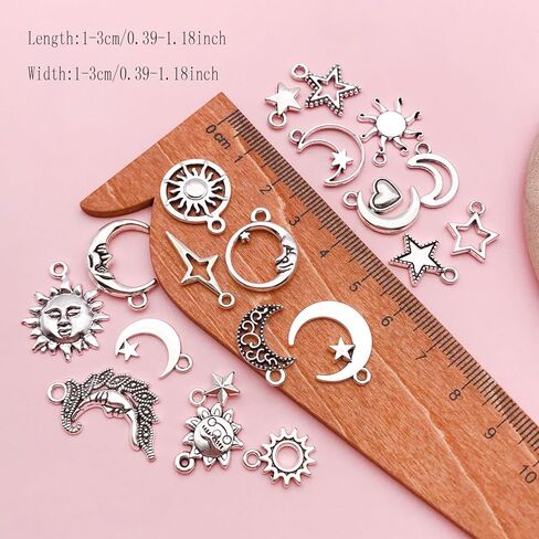 Youdiyla 100pcs Mix Color Craft Supplies Sun Moon Stars Charms Pendants for Crafting, Jewelry Findings Making Accessory for DIY Necklace Bracelet (Bright Silver) in Saudi Arabia