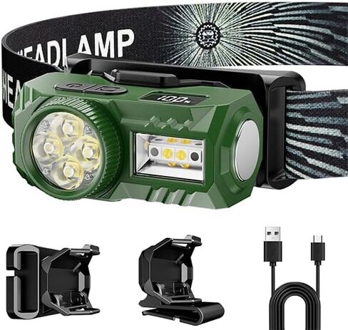 Headlamp Flashlight, Ultra-Light LED Rechargeable Headlight with White Red Light, Waterproof Motion Sensor Head Lamp, 6 Mode for Outdoor Camping Running Hiking Fishing (Black) in Saudi Arabia