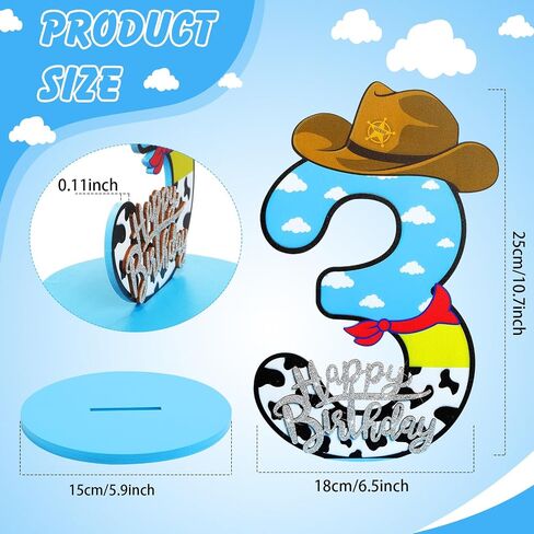 Toy موضوع عيد الميلاد الثالث رقم حفلة مركزية الرقم كارتون الرقم علامة زرقاء السماء و White Cloud Cow Cow Decor in Kuwait