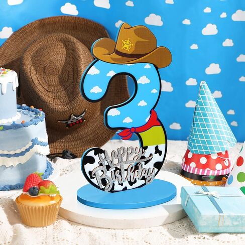 Toy موضوع عيد الميلاد الثالث رقم حفلة مركزية الرقم كارتون الرقم علامة زرقاء السماء و White Cloud Cow Cow Decor in Kuwait