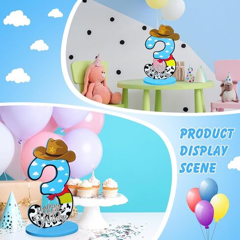 Toy موضوع عيد الميلاد الثالث رقم حفلة مركزية الرقم كارتون الرقم علامة زرقاء السماء و White Cloud Cow Cow Decor in Kuwait