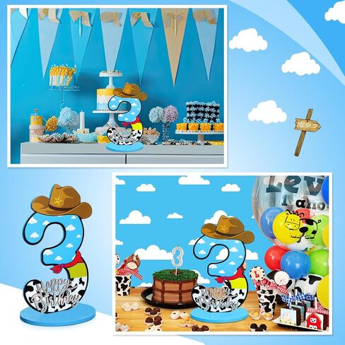 Toy موضوع عيد الميلاد الثالث رقم حفلة مركزية الرقم كارتون الرقم علامة زرقاء السماء و White Cloud Cow Cow Decor in Kuwait