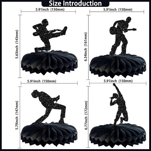 Gyufise 8pcs Music Honeycomb Table Concerte Black Glitter Rock Pop Music Thauge Toppers Honeycomb Centerples for Music Music Form in Kuwait
