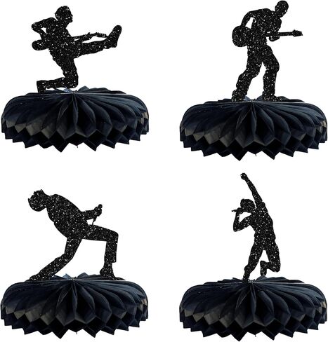 Gyufise 8pcs Music Honeycomb Table Concerte Black Glitter Rock Pop Music Thauge Toppers Honeycomb Centerples for Music Music Form in Kuwait
