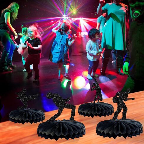 Gyufise 8pcs Music Honeycomb Table Concerte Black Glitter Rock Pop Music Thauge Toppers Honeycomb Centerples for Music Music Form in Kuwait