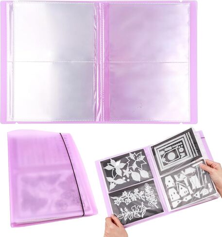 BAOFALI 20 Pages 80 Pockets /1Set Large Clear Sticker Photo Storage Album; Storage Book Organizer Folder for Postcards Stickers, Photo, Clear Stamps, and Cutting Dies 17.5x11x1.38inch (Purple) in Kuwait