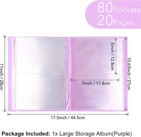 BAOFALI 20 Pages 80 Pockets /1Set Large Clear Sticker Photo Storage Album; Storage Book Organizer Folder for Postcards Stickers, Photo, Clear Stamps, and Cutting Dies 17.5x11x1.38inch (Purple) in Kuwait