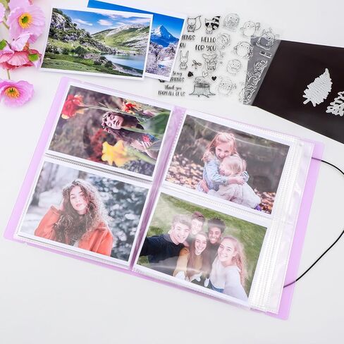 BAOFALI 20 Pages 80 Pockets /1Set Large Clear Sticker Photo Storage Album; Storage Book Organizer Folder for Postcards Stickers, Photo, Clear Stamps, and Cutting Dies 17.5x11x1.38inch (Purple) in Kuwait