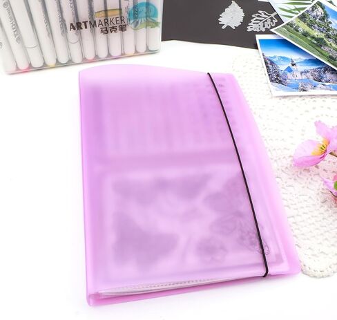 BAOFALI 20 Pages 80 Pockets /1Set Large Clear Sticker Photo Storage Album; Storage Book Organizer Folder for Postcards Stickers, Photo, Clear Stamps, and Cutting Dies 17.5x11x1.38inch (Purple) in Kuwait