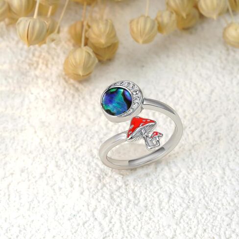 SVODEA Moon Mushroom Ring for Women,925 Sterling Silver Magical Red Mushroom Rings Moon Phase Open Rings,Anniversary Birthday Gifts for Girlfriend Teen Girls Mom, Sterling Silver, not know in Kuwait