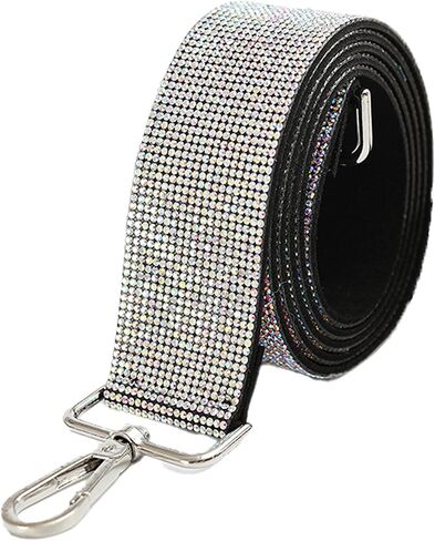 Rhinestone Purse Strap Replacement 1.5 Wide Crystal Glitter Shoulder Straps Crossbody Bag Handbag for Women Party Guitar (Silver with Sliver Lobster Claw) in Saudi Arabia
