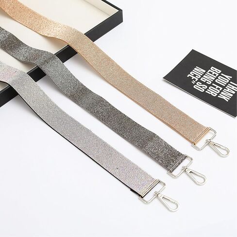Rhinestone Purse Strap Replacement 1.5 Wide Crystal Glitter Shoulder Straps Crossbody Bag Handbag for Women Party Guitar (Silver with Sliver Lobster Claw) in Saudi Arabia