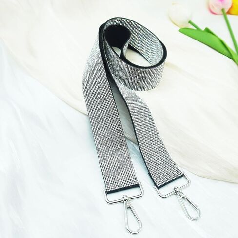 Rhinestone Purse Strap Replacement 1.5 Wide Crystal Glitter Shoulder Straps Crossbody Bag Handbag for Women Party Guitar (Silver with Sliver Lobster Claw) in Saudi Arabia