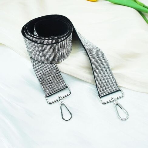 Rhinestone Purse Strap Replacement 1.5 Wide Crystal Glitter Shoulder Straps Crossbody Bag Handbag for Women Party Guitar (Silver with Sliver Lobster Claw) in Saudi Arabia