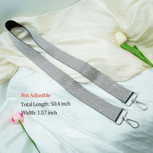 Rhinestone Purse Strap Replacement 1.5 Wide Crystal Glitter Shoulder Straps Crossbody Bag Handbag for Women Party Guitar (Silver with Sliver Lobster Claw) in Saudi Arabia