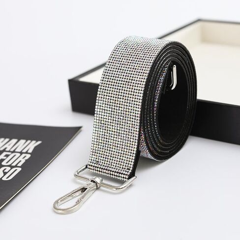 Rhinestone Purse Strap Replacement 1.5 Wide Crystal Glitter Shoulder Straps Crossbody Bag Handbag for Women Party Guitar (Silver with Sliver Lobster Claw) in Saudi Arabia