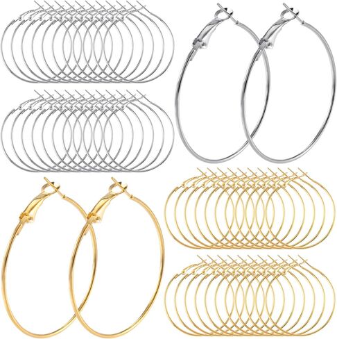 48Pcs 50mm Round Hoop Earrings Finding, Gold Silver Hypoallergenic Earring Hoops, Alloy Open Beading DIY Earrings Supplies for Jewelry Making Craft in Saudi Arabia