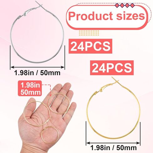 48Pcs 50mm Round Hoop Earrings Finding, Gold Silver Hypoallergenic Earring Hoops, Alloy Open Beading DIY Earrings Supplies for Jewelry Making Craft in Saudi Arabia