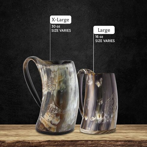 Ox Horn Mug, Shot Glass, and Bottle Opener (3 Pc Set) Authentic 16-oz. Ale, Mead, and Beer Tankard | Vintage Stein with Handle | Custom Intricate Design - Polished Finish | Wolf/Fenrir in Saudi Arabia