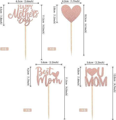 Rsstarxi 24 Pack Happy Mother's Day Cupcake Toppers Glitter Heart Best Mom I Love You Mom Cupcake Picks Decorations for Happy Mother's Day Birthday Party Supplies Rose Gold in Saudi Arabia