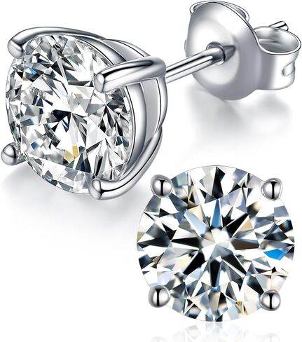 Longlove Moissanite Stud Earrings, Round Cut D Color VVS1 Clarity Lab Created Diamond Earrings Studs 18K White Gold Plated 925 Sterling Silver Jewelry for Women Men in Kuwait