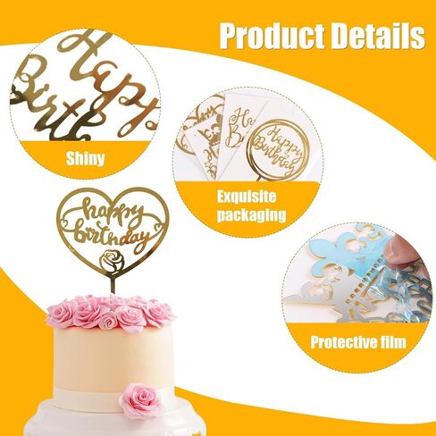 LOKIPA 6PCS Happy Birthday Cake Toppers, Flower Acrylic Cupcake Cake Toppers Gold Cake Topper for Birthday Party Anniversary Decorations in Saudi Arabia