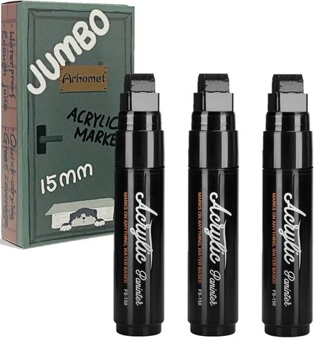 3pcs علامات الذهب jumbo arcylic paint ، قلم الطلاء ، 15 مم عريض السميك الحبر الدائم على الجدران ، الرسم الصخري ، الزجاج ، الحجر ، الخشب ، القماش ، المعادن للفنانين والبالغين in Saudi Arabia