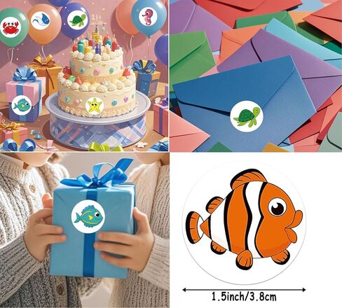 500pcs 1.5 بوصة ملصقات حيوانات SEA SEAT SEATHERS ملصقات مكافأة للأطفال مكافأة ملصقات الحوافز ذاتية اللصق لزخارف عيد ميلاد معلمي مدرسة الزفاف DIY (حيوانات البحر) in Kuwait