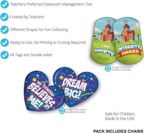 Brag Tag Value Pack to Encourage & Support Positive Classroom Student Behavior: 100 Tags (10 Tags for Each Shape) + 25 USA-Made 24" Hypoallergenic Aluminum Safety Chains in Saudi Arabia