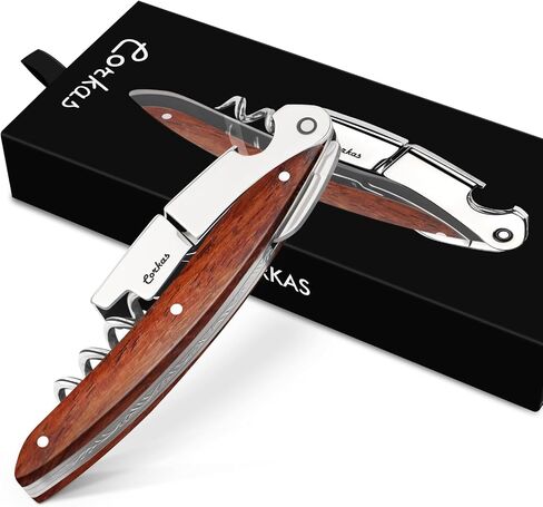 مفتاح النبيذ - Corkas Prestige Wairer Corkscrew مع مقبض Rosewood ، ودليل على فتحات النبيذ المصنوعة يدويًا مع قاطع مزدوج ، وافتتاح زجاجة ، وهدايا مثالية للسوميلير ، والزاوية ، والخوادم in Saudi Arabia