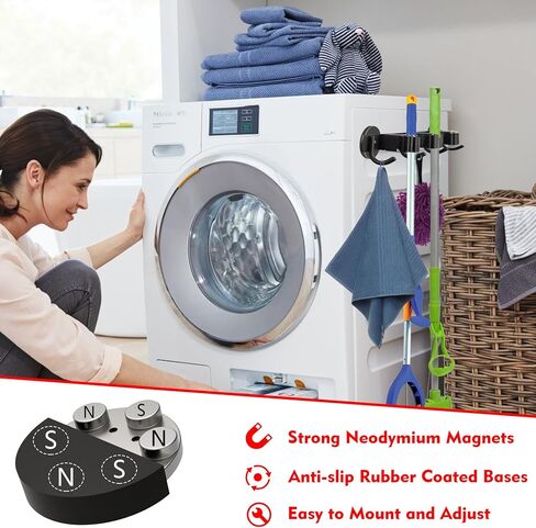 MUTUACTOR Magnetic Broom Holder,Anti-broken Broom and Mop Tool Holder,2PCS Adjustable Magnet Holder Broom Mop Clip with 360 Swivel Rack for Hanging in Metal Door Refrigerators Washer Machine in Saudi Arabia
