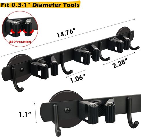 MUTUACTOR Magnetic Broom Holder,Anti-broken Broom and Mop Tool Holder,2PCS Adjustable Magnet Holder Broom Mop Clip with 360 Swivel Rack for Hanging in Metal Door Refrigerators Washer Machine in Saudi Arabia