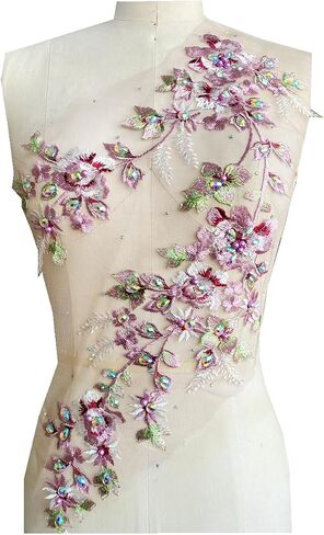 GroGg Irregularly Designed hot Rhinestones lace Embroidery Colorful Applique Trim Patches DIY Accessories for Dress Clothing Skirt (deep Pink) in Kuwait