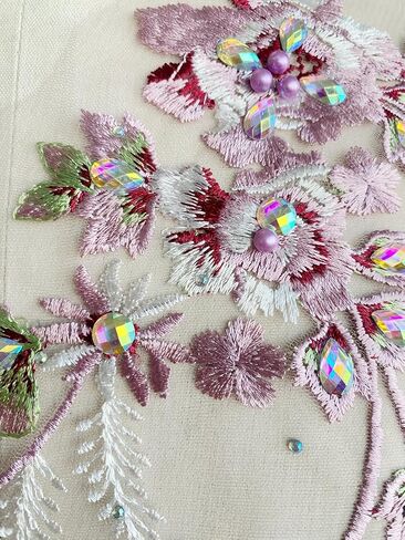 GroGg Irregularly Designed hot Rhinestones lace Embroidery Colorful Applique Trim Patches DIY Accessories for Dress Clothing Skirt (deep Pink) in Kuwait