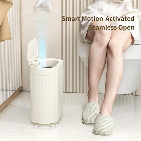 Slim Automatic Bathroom Trash Can, 10L/2.6gal Touchless Pull Out Bagging Motion Sensor Waste Basket, Electric Smart Garbage Pail for Narrow Rv, Kitchen, Bedroom, White in Saudi Arabia