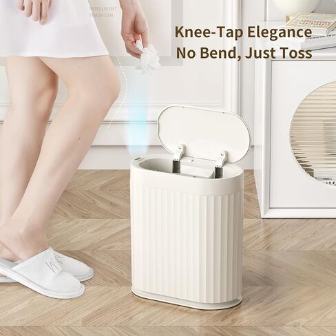 Slim Automatic Bathroom Trash Can, 10L/2.6gal Touchless Pull Out Bagging Motion Sensor Waste Basket, Electric Smart Garbage Pail for Narrow Rv, Kitchen, Bedroom, White in Saudi Arabia