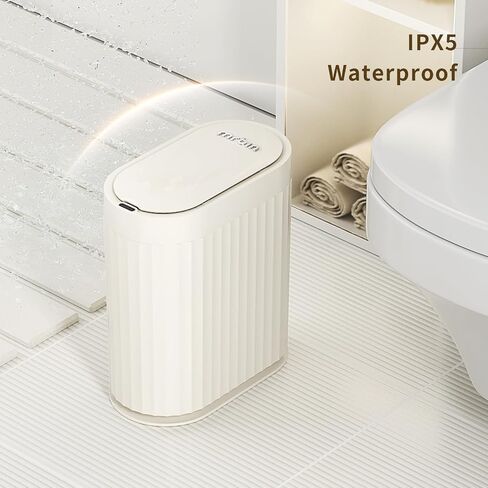 Slim Automatic Bathroom Trash Can, 10L/2.6gal Touchless Pull Out Bagging Motion Sensor Waste Basket, Electric Smart Garbage Pail for Narrow Rv, Kitchen, Bedroom, White in Saudi Arabia