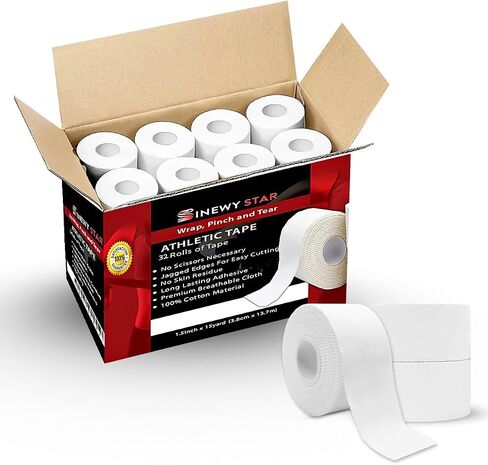 3-Pack White Athletic Tape, Easy Tear Sports Tape, Strong Adhesive Athletic Tape for Medical Trainers & Athlete, Suitable Tape for Hockey, Tennis, Gymnastics & Boxing in Saudi Arabia