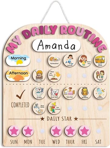 Wooden Daily Routine for Kids, Chore Chart for Toddler, Daily Responsibilities for Kids, Visual Schedule, Morning Bedtime Routine for Girls in Saudi Arabia