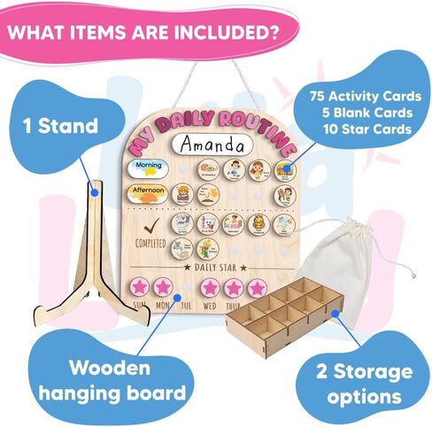 Wooden Daily Routine for Kids, Chore Chart for Toddler, Daily Responsibilities for Kids, Visual Schedule, Morning Bedtime Routine for Girls in Saudi Arabia