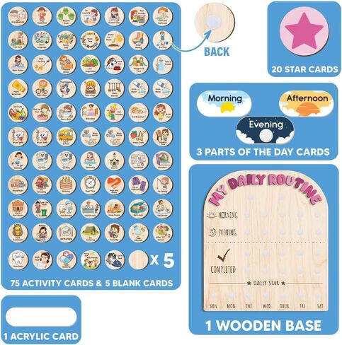 Wooden Daily Routine for Kids, Chore Chart for Toddler, Daily Responsibilities for Kids, Visual Schedule, Morning Bedtime Routine for Girls in Saudi Arabia