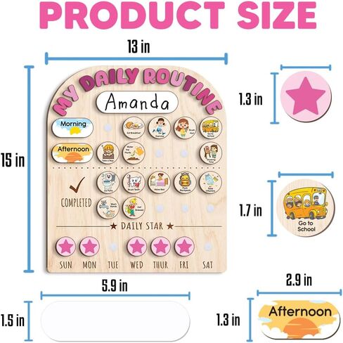 Wooden Daily Routine for Kids, Chore Chart for Toddler, Daily Responsibilities for Kids, Visual Schedule, Morning Bedtime Routine for Girls in Saudi Arabia