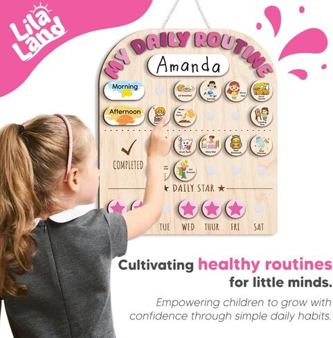 Wooden Daily Routine for Kids, Chore Chart for Toddler, Daily Responsibilities for Kids, Visual Schedule, Morning Bedtime Routine for Girls in Saudi Arabia