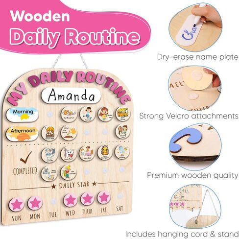 Wooden Daily Routine for Kids, Chore Chart for Toddler, Daily Responsibilities for Kids, Visual Schedule, Morning Bedtime Routine for Girls in Saudi Arabia