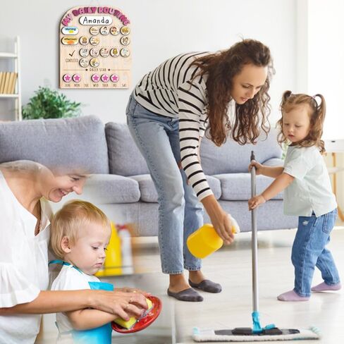 Wooden Daily Routine for Kids, Chore Chart for Toddler, Daily Responsibilities for Kids, Visual Schedule, Morning Bedtime Routine for Girls in Saudi Arabia