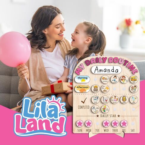 Wooden Daily Routine for Kids, Chore Chart for Toddler, Daily Responsibilities for Kids, Visual Schedule, Morning Bedtime Routine for Girls in Saudi Arabia